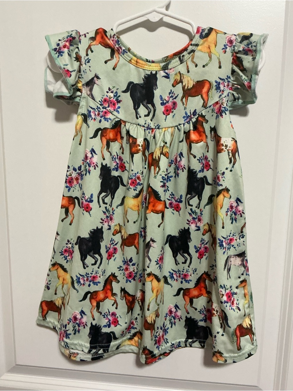 Unbranded Size 2 Horse Print Flutter Sleeve Dress - Mint Green